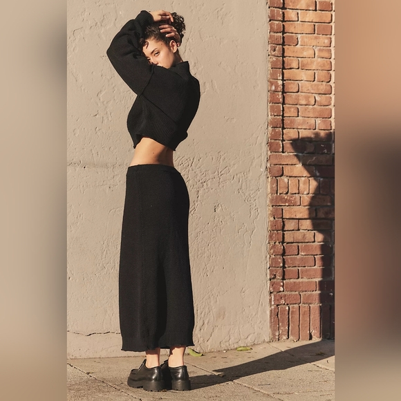 NWT FREE PEOPLE Hailee Sweater Skirt Set In Black SIze Small